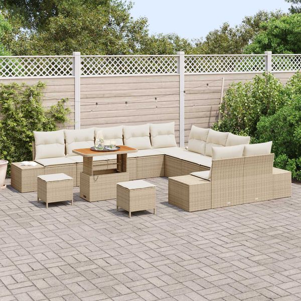 vidaXL Conjunto de sof&aacute;s de jard&iacute;n 13 pcs Beige rat&aacute;n sint&eacute;tico