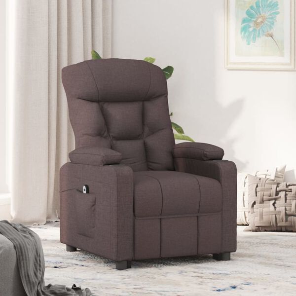 vidaXL Sill&oacute;n reclinable el&eacute;ctrico tela marr&oacute;n oscuro