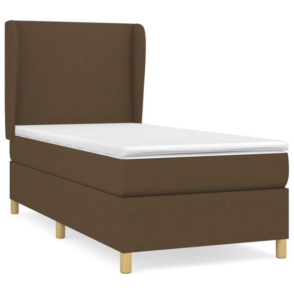 vidaXL Cama box spring con colch&oacute;n tela marr&oacute;n oscuro 100x200 cm