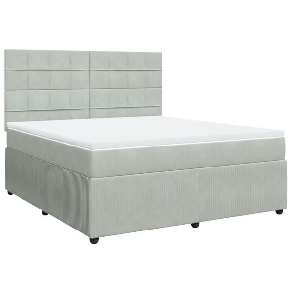 vidaXL Cama box spring con colch&oacute;n terciopelo gris claro 180x200 cm