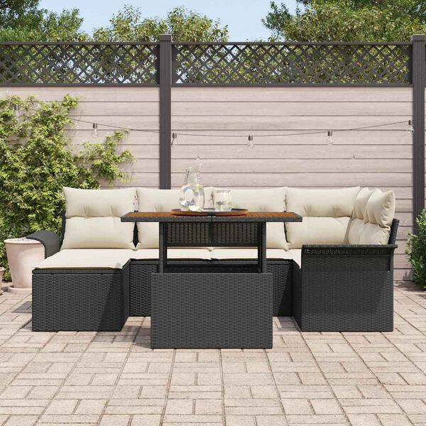 vidaXL Conjunto de sof&aacute; de jard&iacute;n 7 pcs Negro Polirat&aacute;n