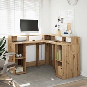 vidaXL Escritorio con luz LED madera ingenier&iacute;a artisian 130x130x91 cm