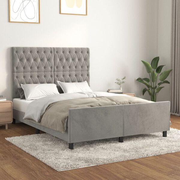 vidaXL Estructura de cama sin colch&oacute;n terciopelo gris claro 140x200 cm