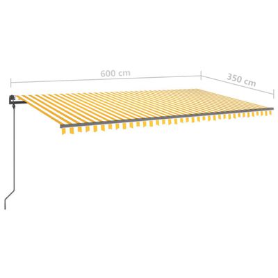 vidaXL Toldo retráctil manual con postes amarillo y blanco 6x3,5 m