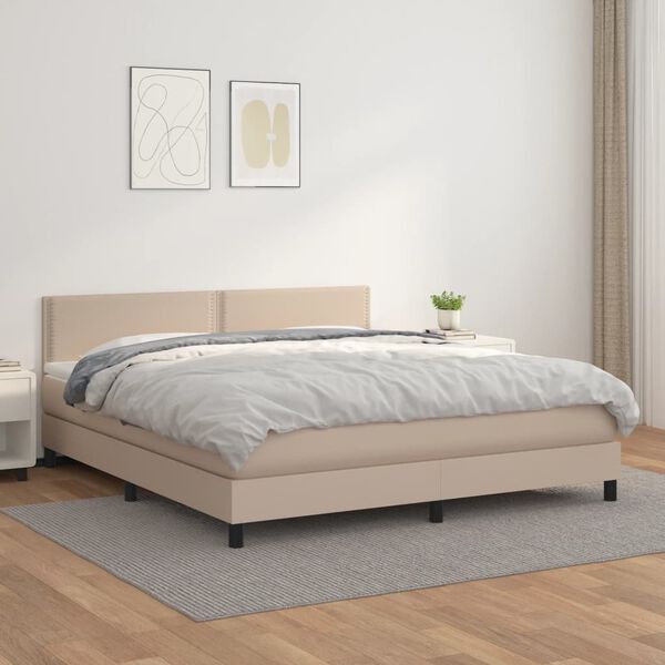 vidaXL Cama box spring con colch&oacute;n cuero sint&eacute;tico capuchino 180x200cm