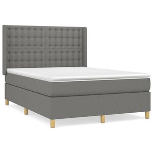 vidaXL Cama box spring con colch&oacute;n tela gris oscuro 140x190 cm