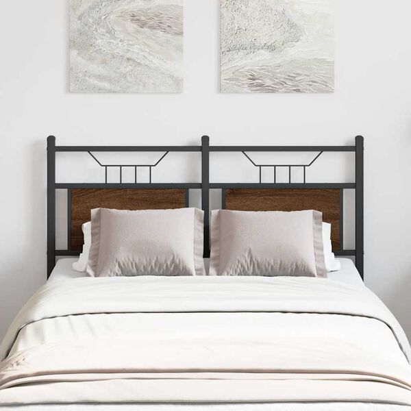 vidaXL Cabecero de repuesto de madera de ingenier&iacute;a y acero marr&oacute;n roble 120 cm