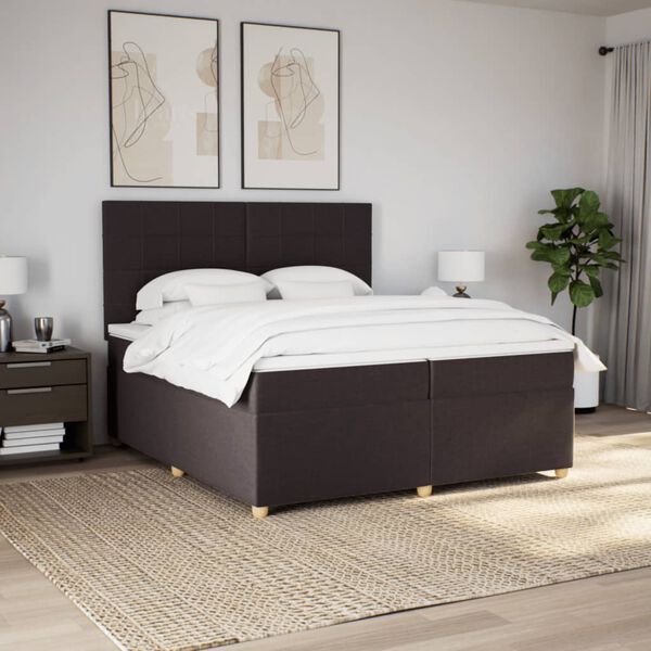 vidaXL Cama box spring con colch&oacute;n tela marr&oacute;n oscuro 200x200 cm