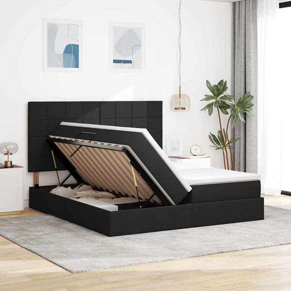 vidaXL Cama con almacenamiento Negro 180 x 200 cm Cuero sint&eacute;tico