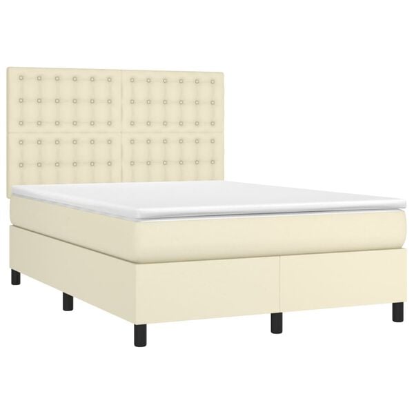 vidaXL Cama box spring con colch&oacute;n cuero sint&eacute;tico crema 140x190 cm