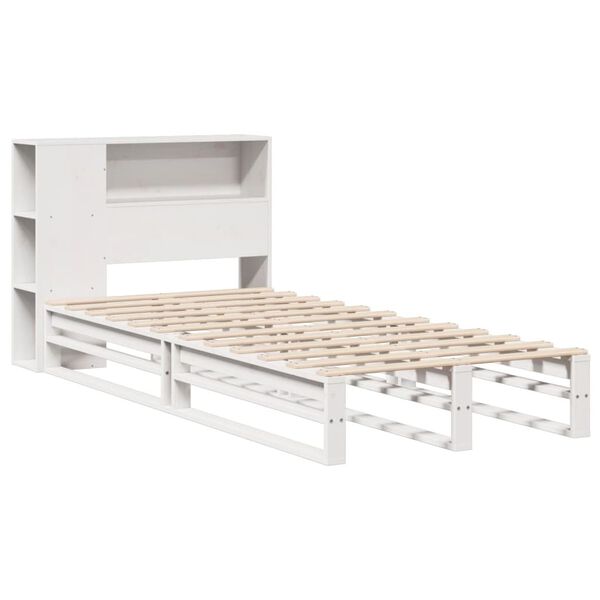 vidaXL Cama con estanter&iacute;a sin colch&oacute;n madera maciza blanca 75x190 cm