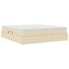 vidaXL Cama con almacenamiento y colch&oacute;n Crema 200 x 200 cm Poli&eacute;ster