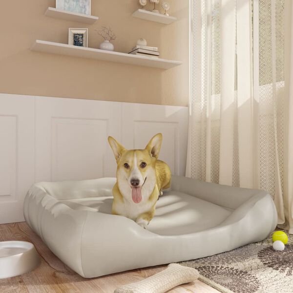 vidaXL Cama para perros de cuero sint&eacute;tico beige 80x68x23 cm