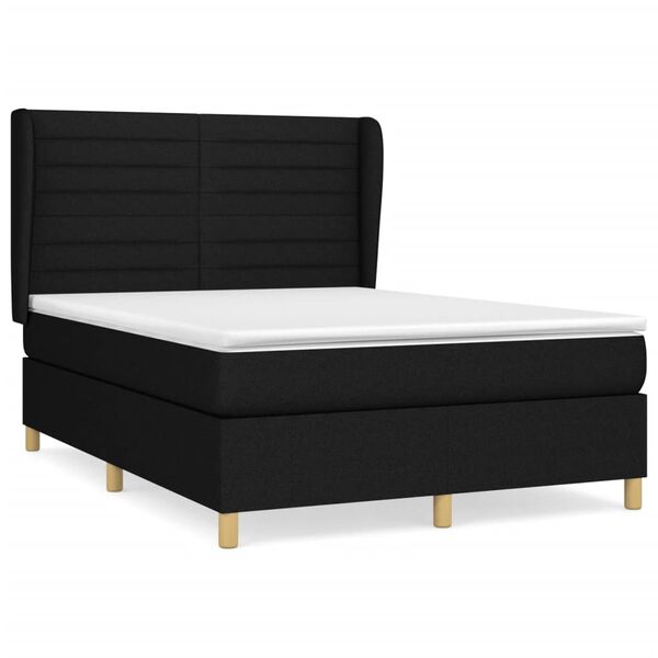 vidaXL Cama box spring con colch&oacute;n tela negro 140x190 cm