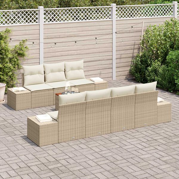 vidaXL Conjunto de sof&aacute;s de jard&iacute;n 8 pcs Beige rat&aacute;n sint&eacute;tico