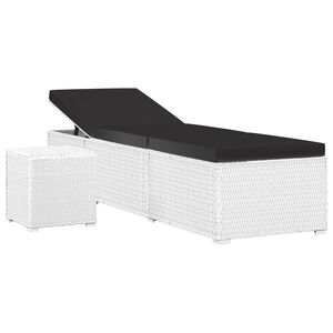 vidaXL Tumbona de jard&iacute;n con coj&iacute;n y mesita rat&aacute;n sint&eacute;tico blanco