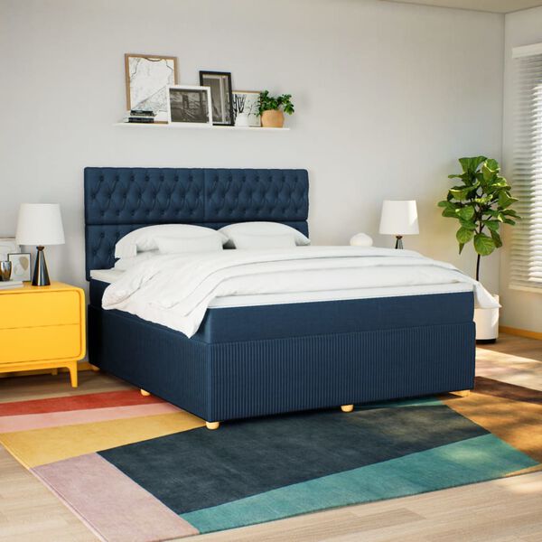 vidaXL Cama box spring con colch&oacute;n tela azul 180x200 cm