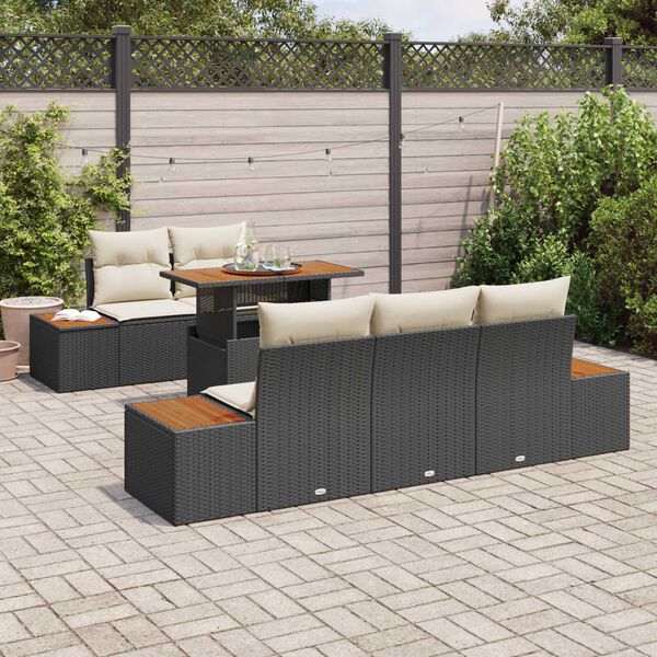 vidaXL Conjunto de sof&aacute; de jard&iacute;n 6 pcs Negro Polirat&aacute;n