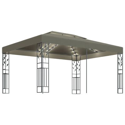 vidaXL Cenador doble techo y tira de luz LED gris taupe 3x4 m 180 g/m²