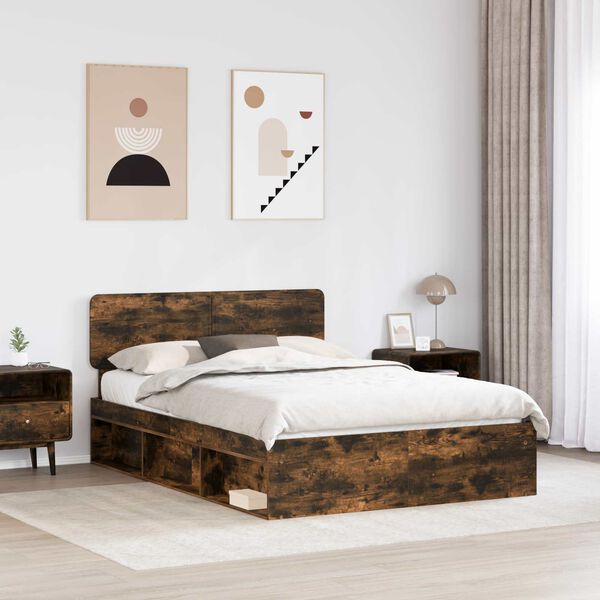 vidaXL Estructura de cama con cabecera Roble ahumado 140 x 190 cm