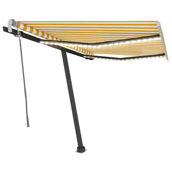 vidaXL Toldo manual retr&aacute;ctil con LED amarillo y blanco 350x250 cm