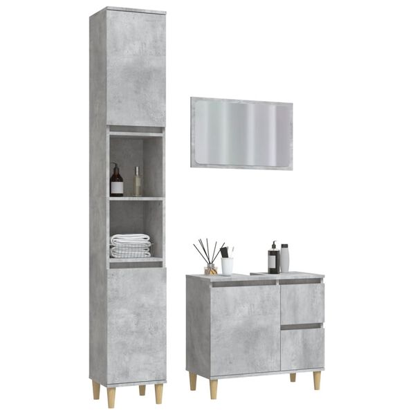 vidaXL Set muebles de ba&ntilde;o 3 piezas madera contrachapada gris hormig&oacute;n