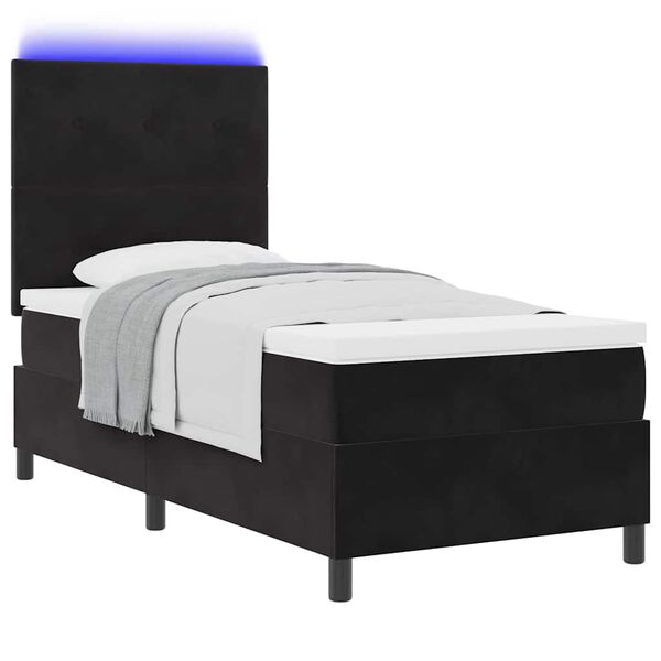 vidaXL Cama Box Spring LED con colch&oacute;n Negro 90 x 190 cm tela