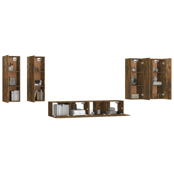 vidaXL Set de muebles de TV 6 pzas madera contrachapada roble ahumado