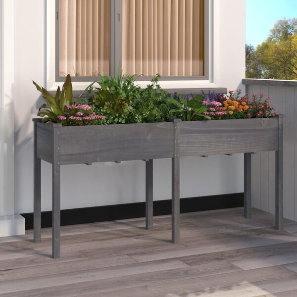 vidaXL Jardinera con forro madera maciza de abeto gris 161x45x76 cm