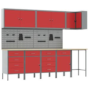 vidaXL Conjunto de armarios de trabajo con caj&oacute;n 12 pcs Rojo y Gris
