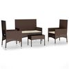 vidaXL Set muebles de jard&iacute;n 4 piezas y cojines rat&aacute;n sint&eacute;tico marr&oacute;n