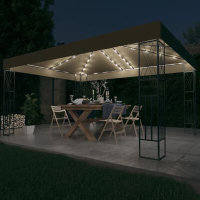 vidaXL Carpa cenador de jardín con tira de luces LED 3x4 m tela taupé