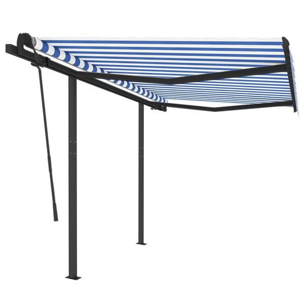vidaXL Toldo retr&aacute;ctil autom&aacute;tico con postes azul y blanco 3,5x2,5 m