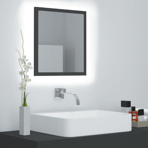 vidaXL Espejo de ba&ntilde;o acr&iacute;lico gris brillo 40x8,5x37 cm