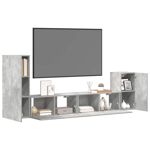 vidaXL Set de muebles de TV 4 pzas madera contrachapada gris hormig&oacute;n