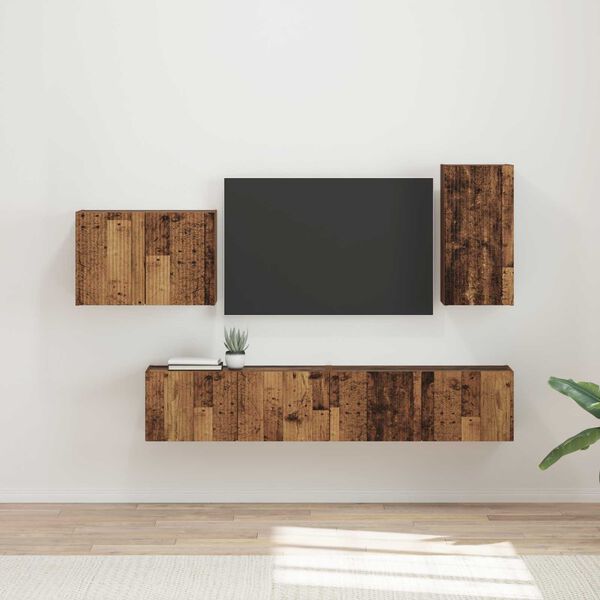 vidaXL Conjunto de mueble para TV de pared 4 pcs Madera vieja