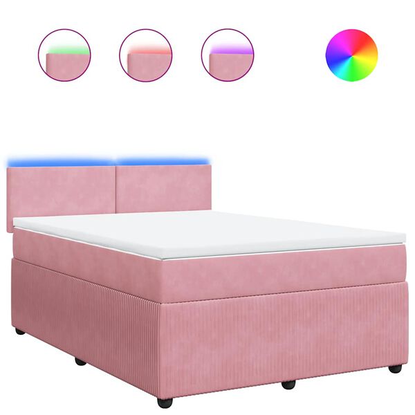 vidaXL Cama box spring con colch&oacute;n terciopelo rosa 140x190 cm