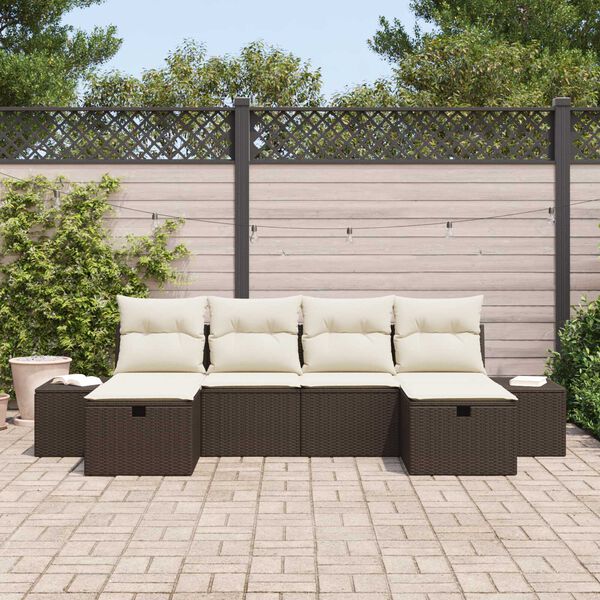vidaXL Conjunto de sof&aacute; de jard&iacute;n 6 pcs Marr&oacute;n rat&aacute;n sint&eacute;tico