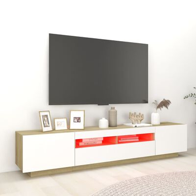 vidaXL Armario TV con luces LED blanco y roble Sonoma 200x35x40 cm
