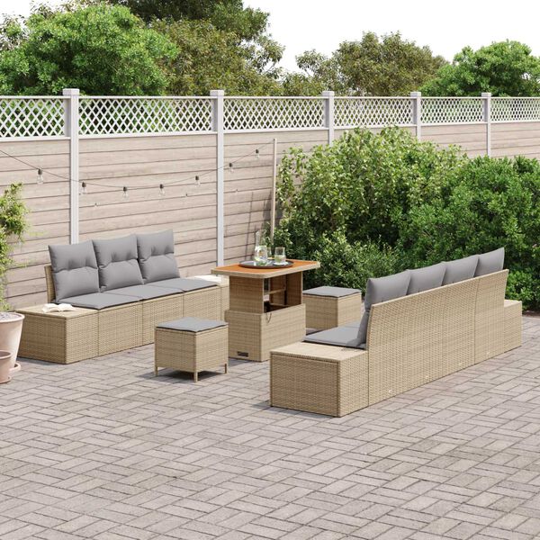 vidaXL Conjunto de sof&aacute; de jard&iacute;n con coj&iacute;n 10 pcs Beige y Gris Claro