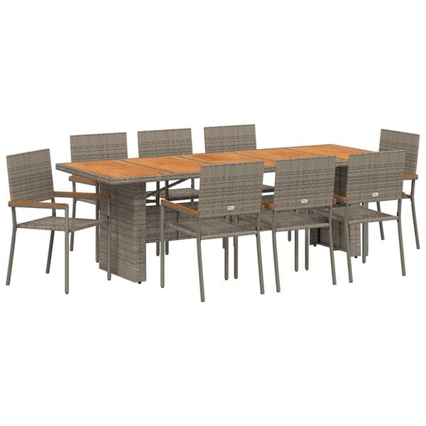 vidaXL Conjunto de Comedor de Jard&iacute;n 9 pcs Gris rat&aacute;n sint&eacute;tico