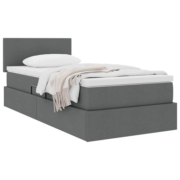 vidaXL Cama con almacenamiento y colch&oacute;n Gris oscuro 90 x 200 cm