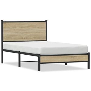 vidaXL Estructura de cama sin colch&oacute;n metal roble Sonoma 107x203 cm