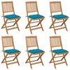 vidaXL Sillas de jard&iacute;n plegables 6 uds y cojines madera maciza acacia