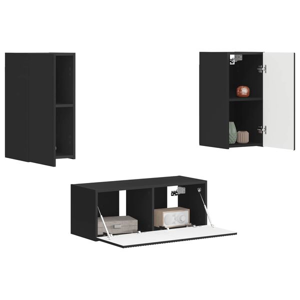 vidaXL Conjunto de mueble de TV 2 pcs Negro Madera de ingenier&iacute;a