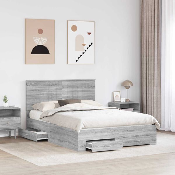 vidaXL Estructura de cama con cabecera Gris Sonoma 140 x 200 cm