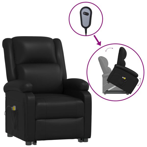 vidaXL Sill&oacute;n de masaje elevable cuero sint&eacute;tico negro