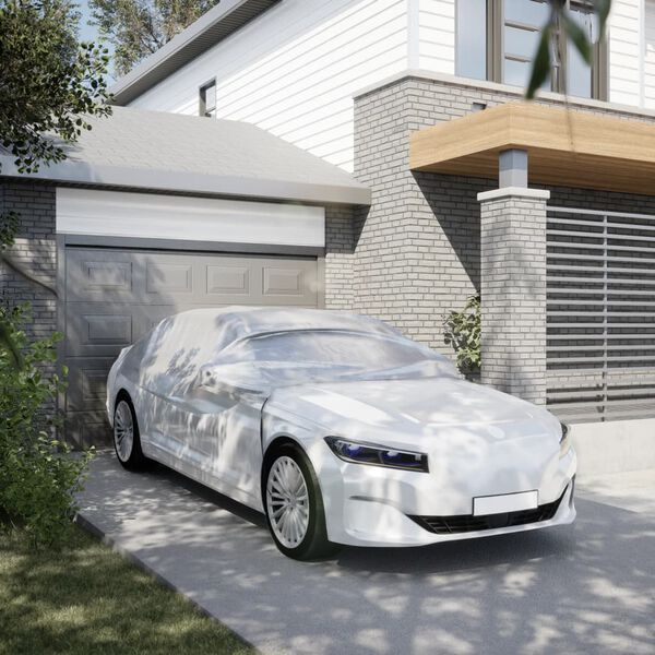 vidaXL Funda para coche con ganchos media plateado XL