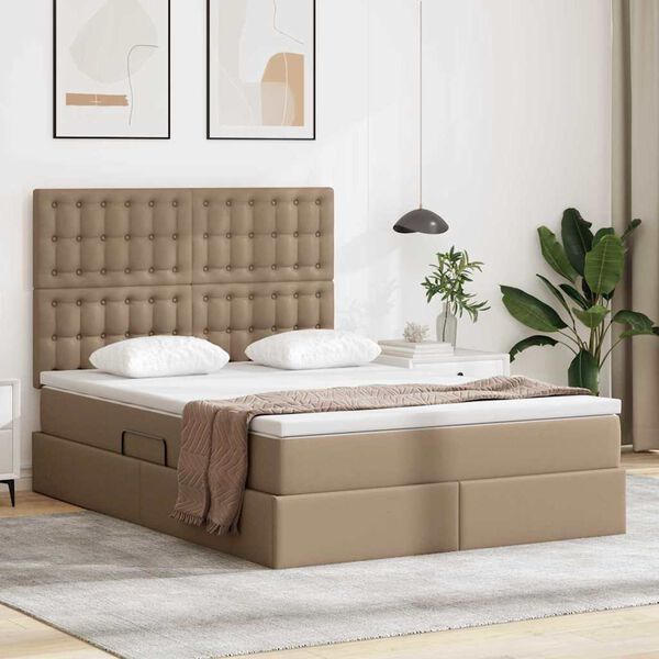 vidaXL Cama con almacenamiento Capuchino 140 x 200 cm Cuero sint&eacute;tico