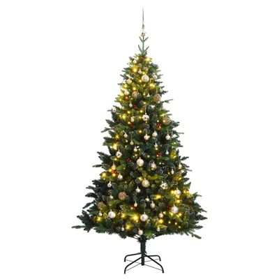 vidaXL Árbol Navidad artificial con bisagras 150 LED y bolas 120 cm